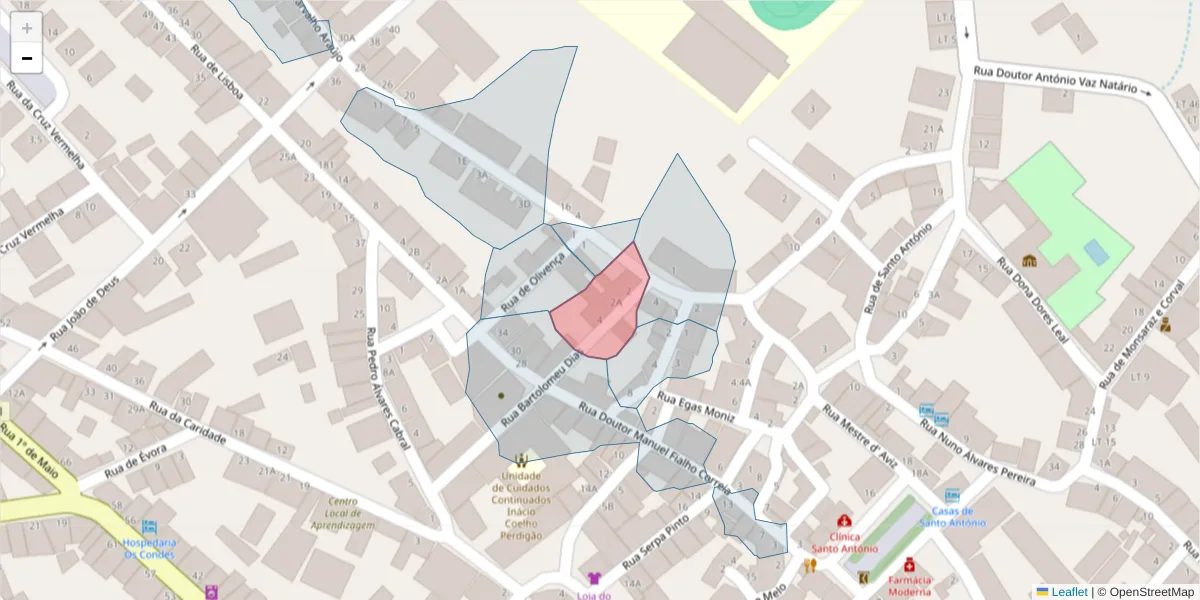 Mapa detalhado do código postal 7200-275 com limites, códigos postais vizinhos e agências dos correios