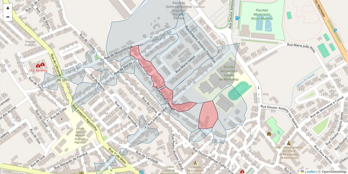 Mapa detalhado do código postal 7200-279 com limites, códigos postais vizinhos e agências dos correios