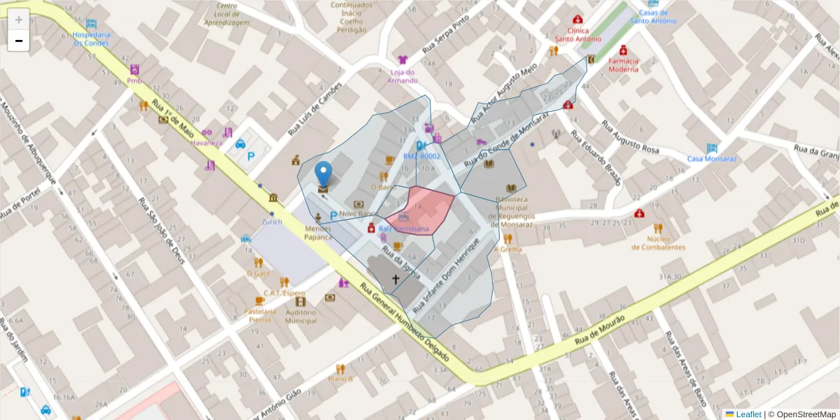 Mapa detalhado do código postal 7200-281 com limites, códigos postais vizinhos e agências dos correios