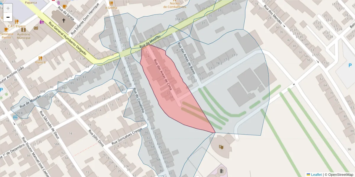 Mapa detalhado do código postal 7200-286 com limites, códigos postais vizinhos e agências dos correios