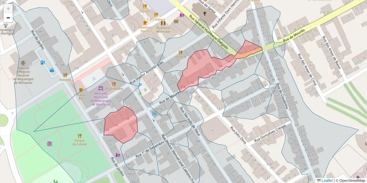 Mapa detalhado do código postal 7200-293 com limites, códigos postais vizinhos e agências dos correios
