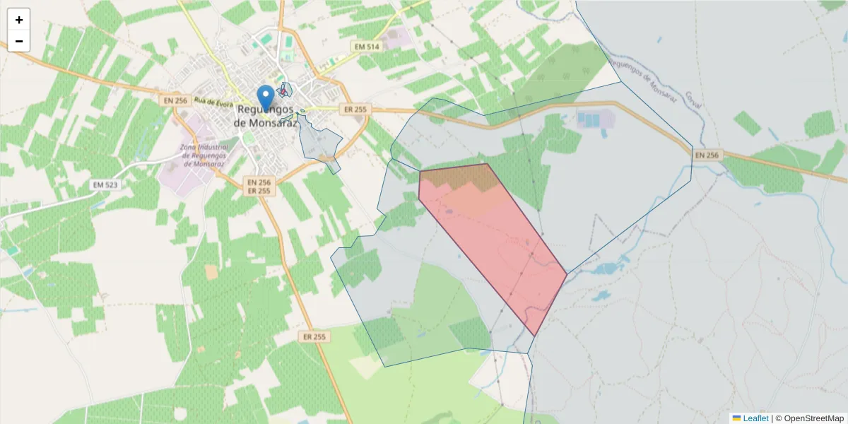 Mapa detalhado do código postal 7200-296 com limites, códigos postais vizinhos e agências dos correios