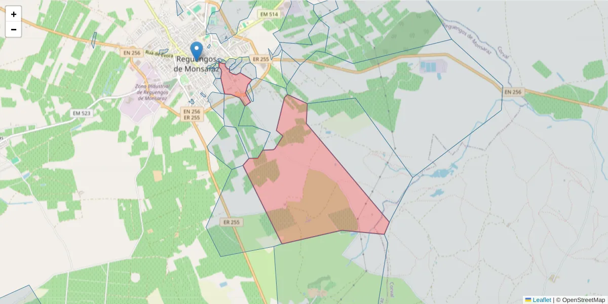 Mapa detalhado do código postal 7200-302 com limites, códigos postais vizinhos e agências dos correios