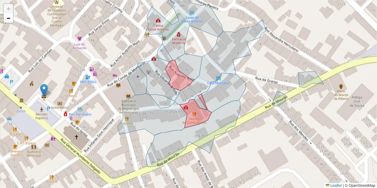 Mapa detalhado do código postal 7200-311 com limites, códigos postais vizinhos e agências dos correios