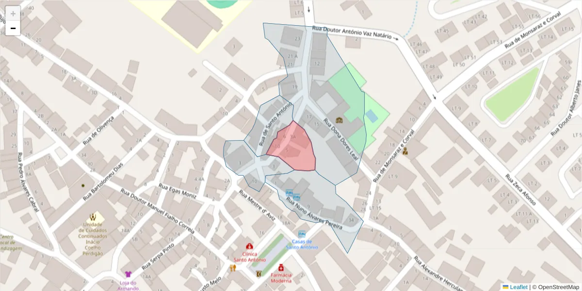 Mapa detalhado do código postal 7200-312 com limites, códigos postais vizinhos e agências dos correios