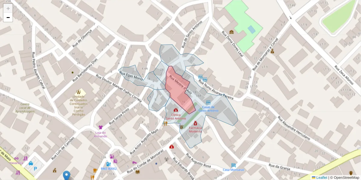Mapa detalhado do código postal 7200-313 com limites, códigos postais vizinhos e agências dos correios