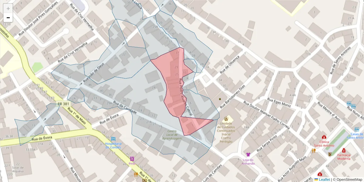 Mapa detalhado do código postal 7200-317 com limites, códigos postais vizinhos e agências dos correios