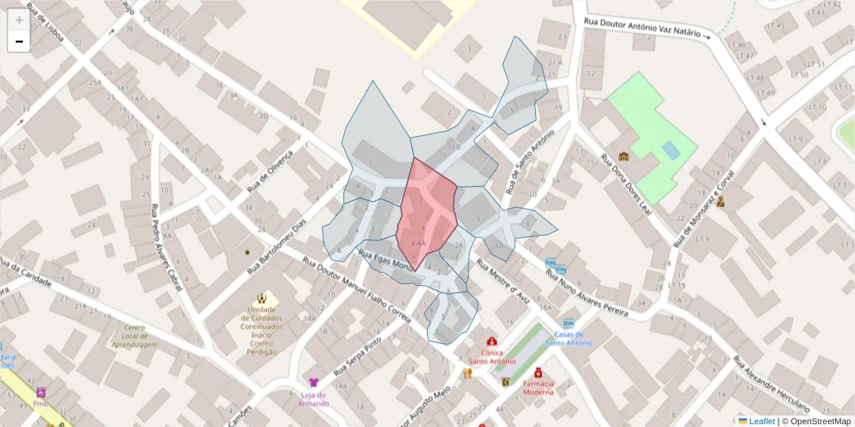 Mapa detalhado do código postal 7200-319 com limites, códigos postais vizinhos e agências dos correios