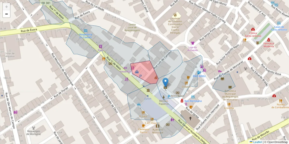 Mapa detalhado do código postal 7200-326 com limites, códigos postais vizinhos e agências dos correios