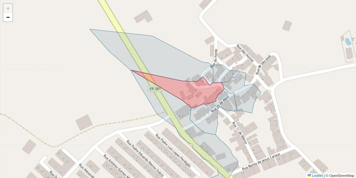 Mapa detalhado do código postal 7200-329 com limites, códigos postais vizinhos e agências dos correios