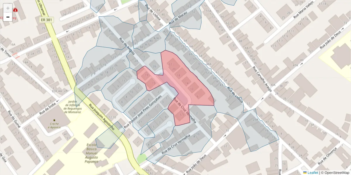 Mapa detalhado do código postal 7200-335 com limites, códigos postais vizinhos e agências dos correios