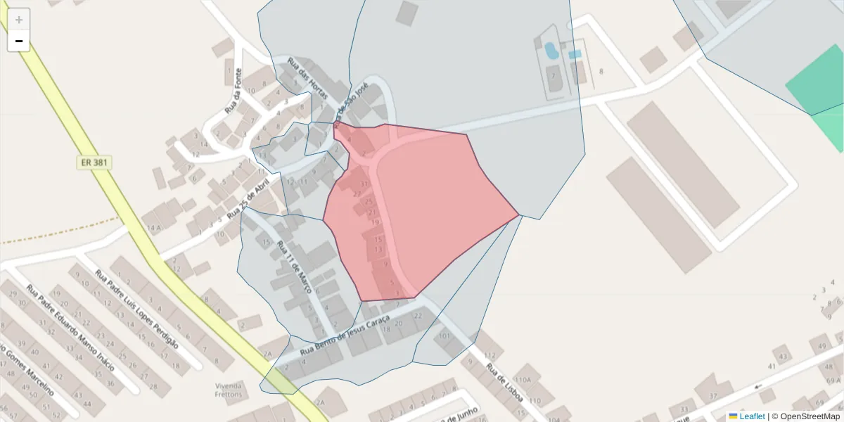 Mapa detalhado do código postal 7200-336 com limites, códigos postais vizinhos e agências dos correios