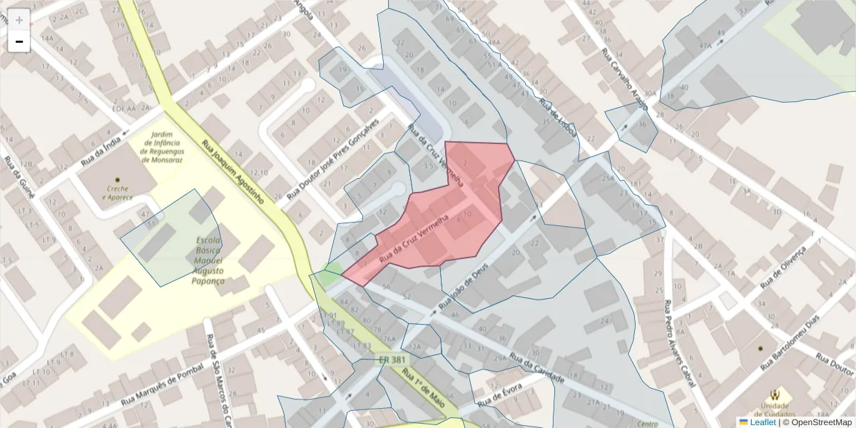 Mapa detalhado do código postal 7200-340 com limites, códigos postais vizinhos e agências dos correios