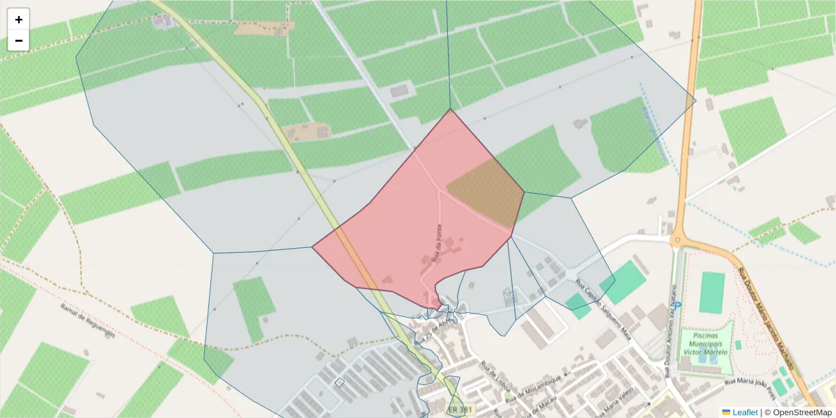 Mapa detalhado do código postal 7200-341 com limites, códigos postais vizinhos e agências dos correios