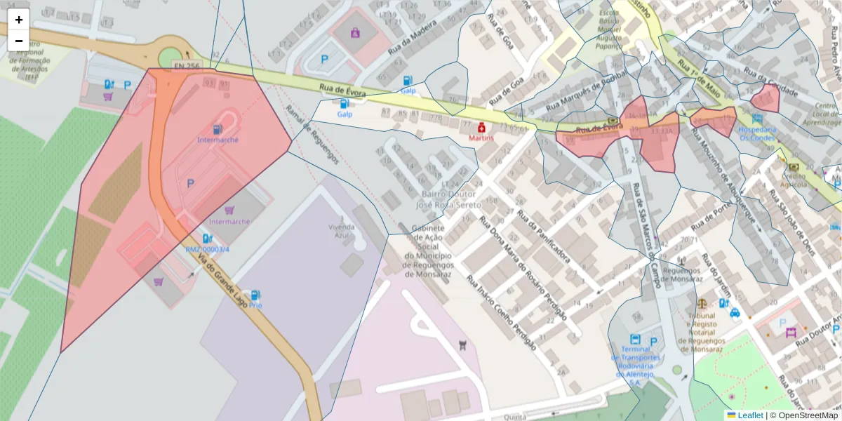 Mapa detalhado do código postal 7200-346 com limites, códigos postais vizinhos e agências dos correios