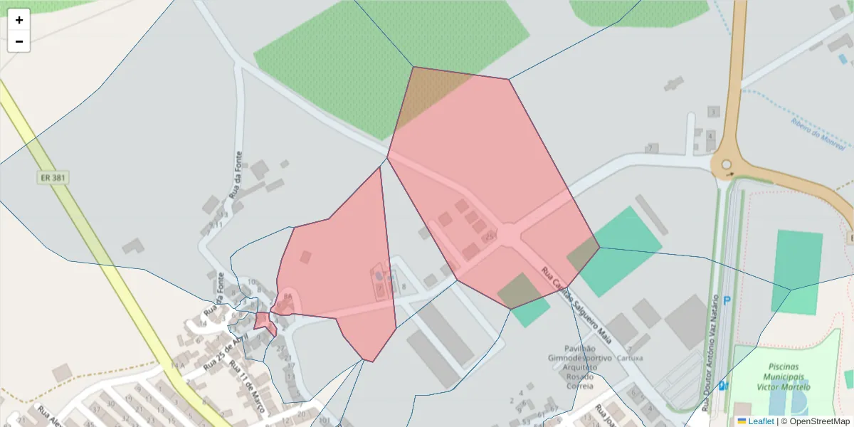 Mapa detalhado do código postal 7200-352 com limites, códigos postais vizinhos e agências dos correios