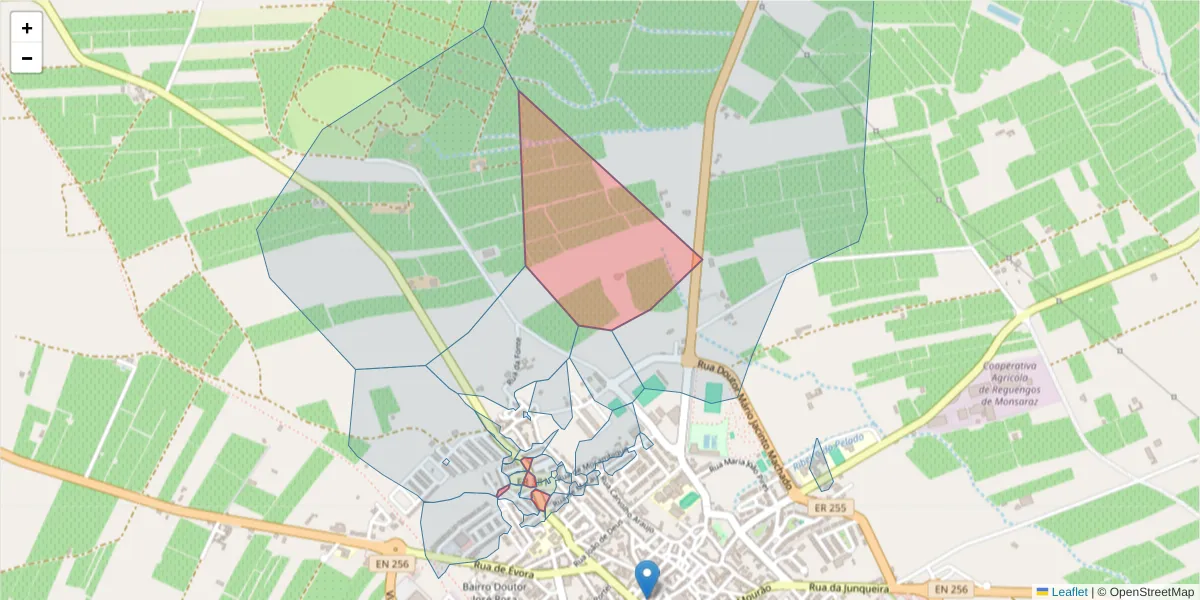 Mapa detalhado do código postal 7200-355 com limites, códigos postais vizinhos e agências dos correios