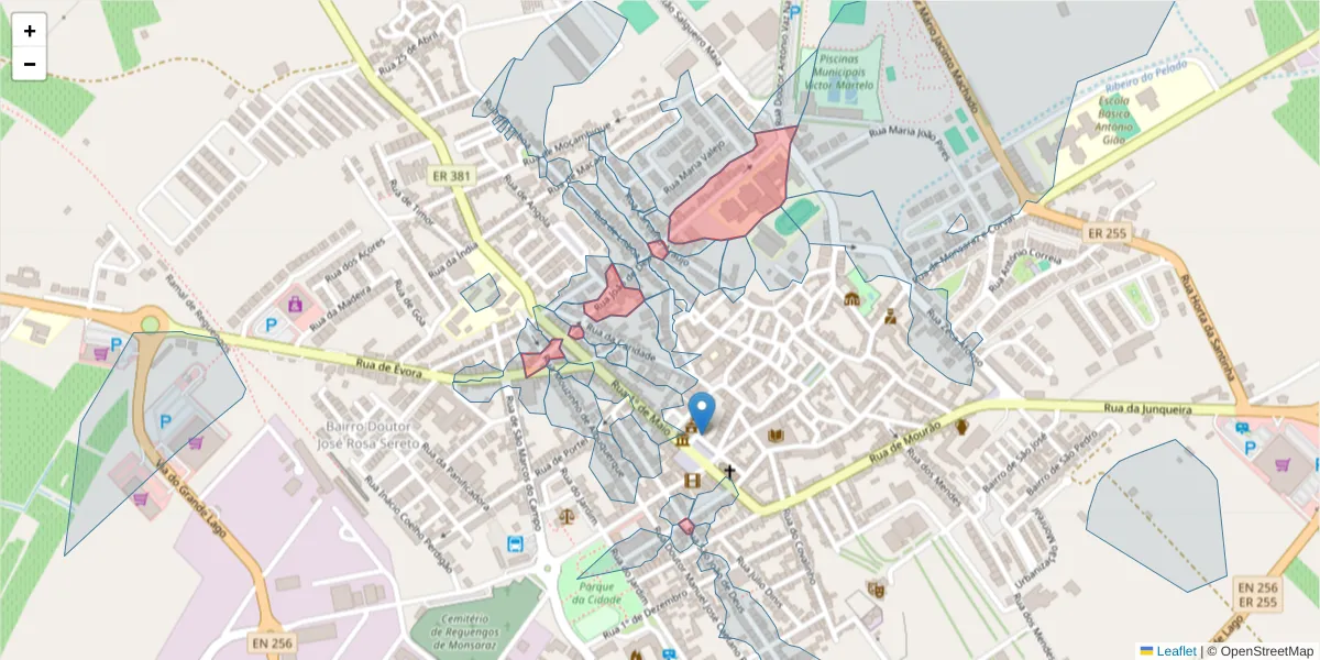 Mapa detalhado do código postal 7200-357 com limites, códigos postais vizinhos e agências dos correios
