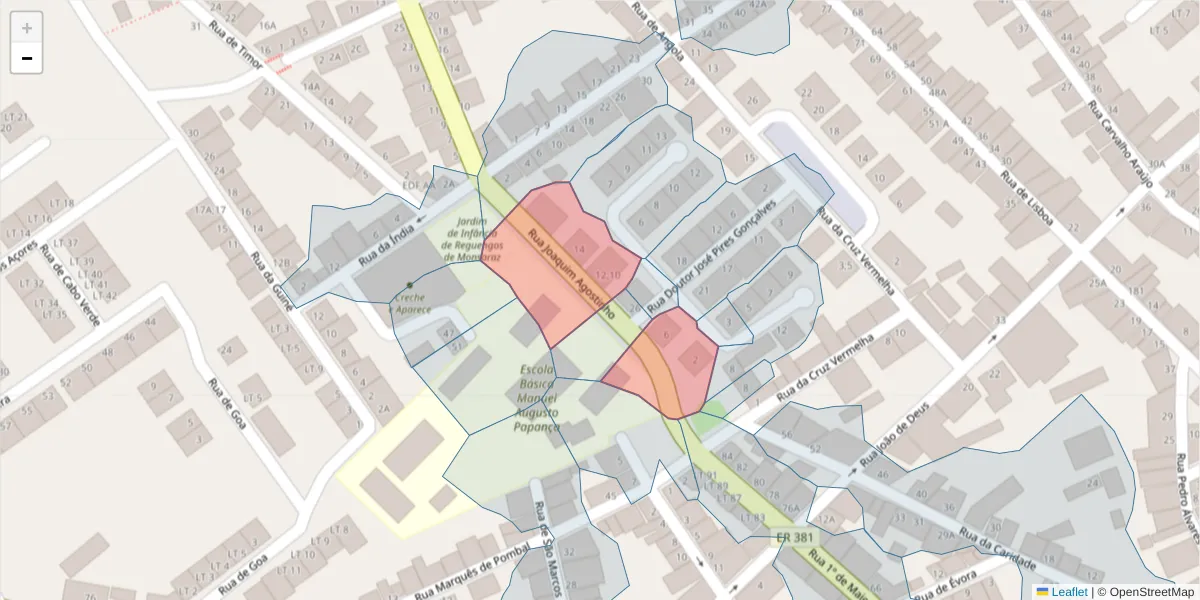 Mapa detalhado do código postal 7200-358 com limites, códigos postais vizinhos e agências dos correios