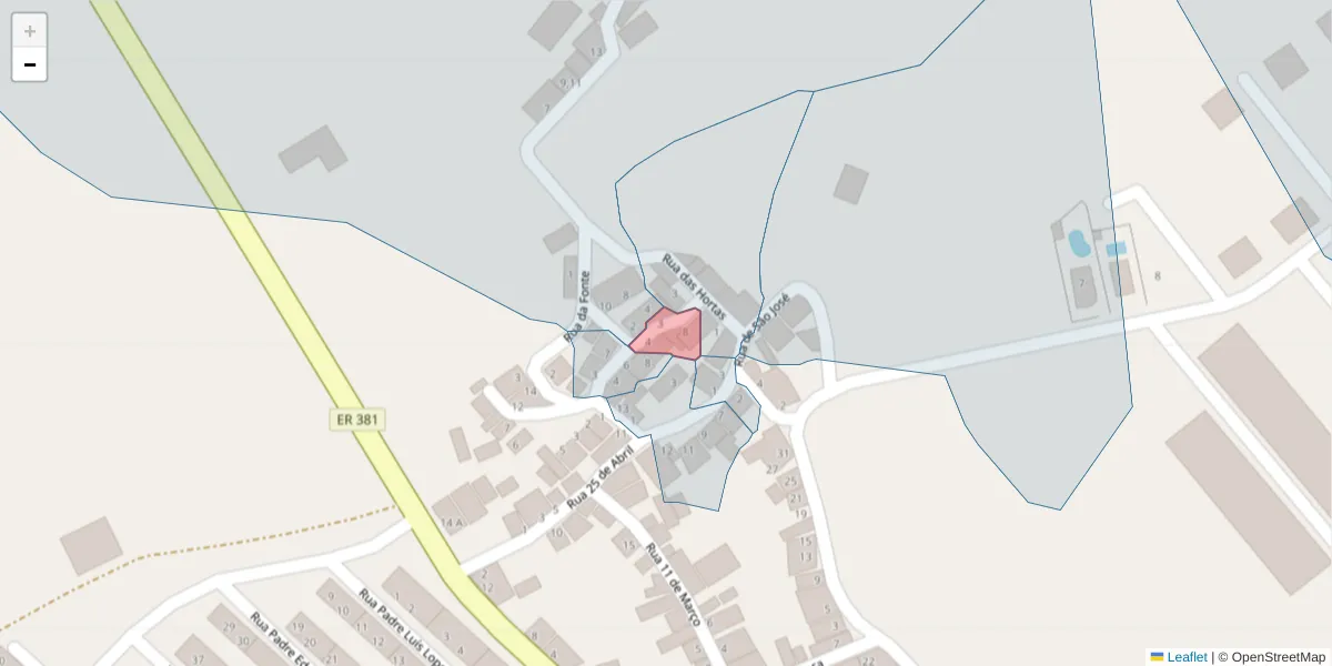Mapa detalhado do código postal 7200-366 com limites, códigos postais vizinhos e agências dos correios