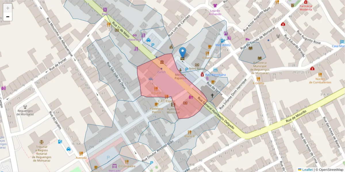 Mapa detalhado do código postal 7200-370 com limites, códigos postais vizinhos e agências dos correios