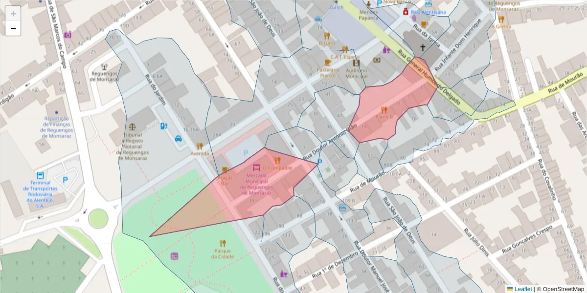 Mapa detalhado do código postal 7200-371 com limites, códigos postais vizinhos e agências dos correios