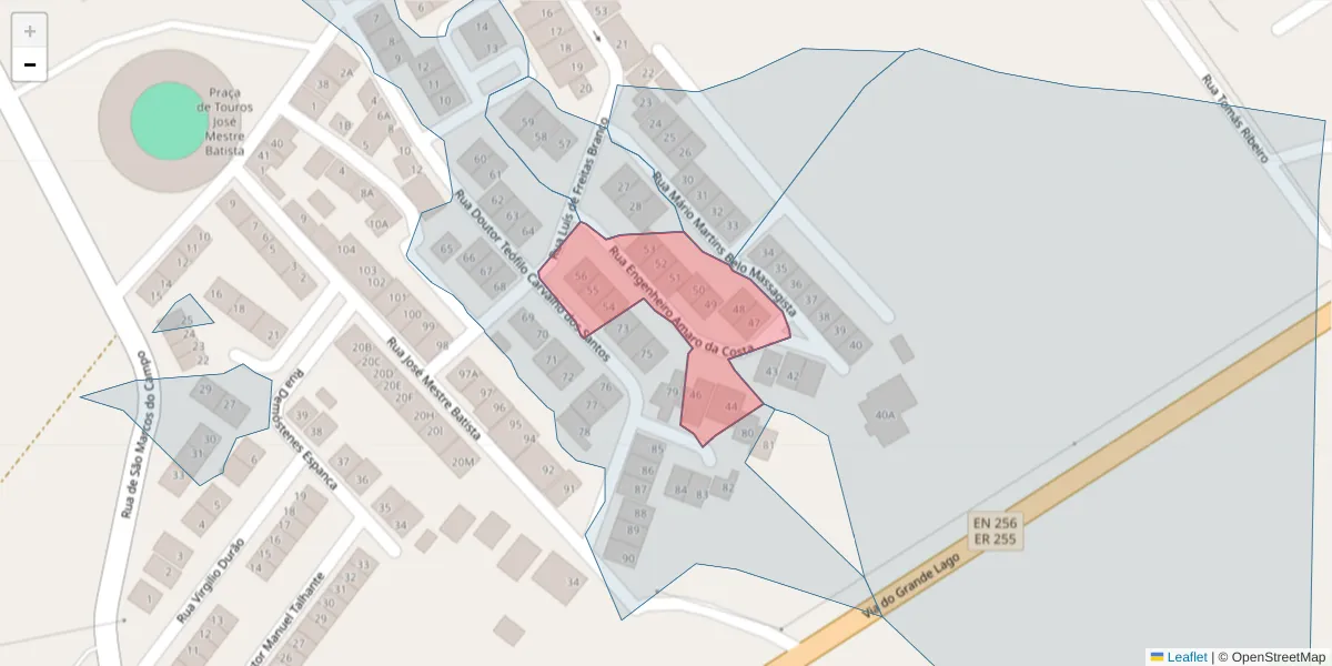 Mapa detalhado do código postal 7200-382 com limites, códigos postais vizinhos e agências dos correios