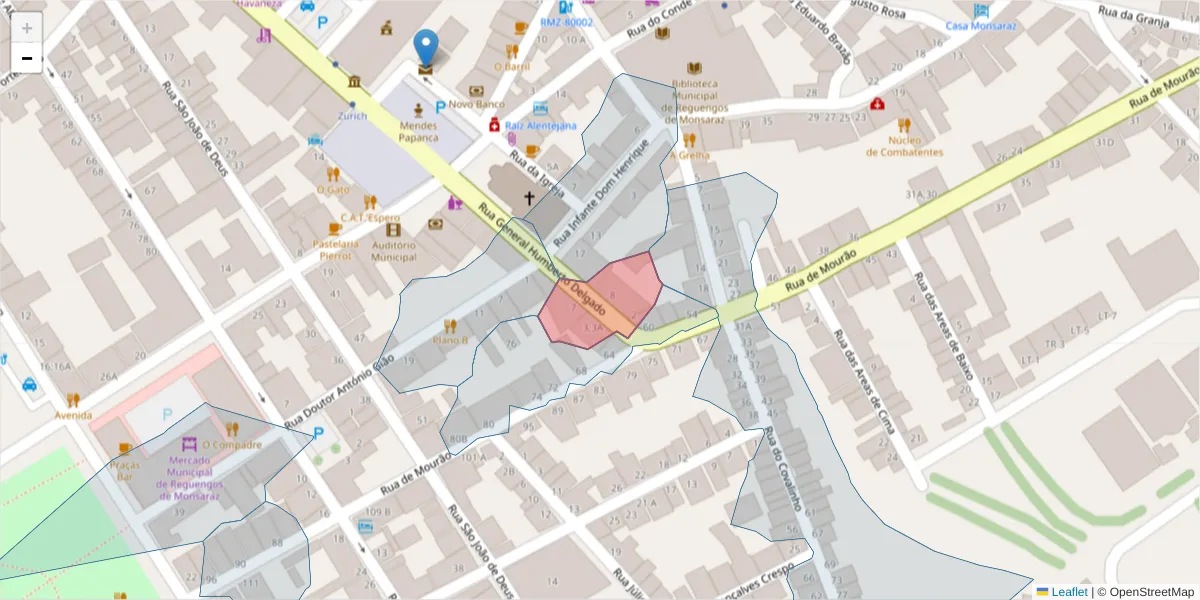 Mapa detalhado do código postal 7200-383 com limites, códigos postais vizinhos e agências dos correios