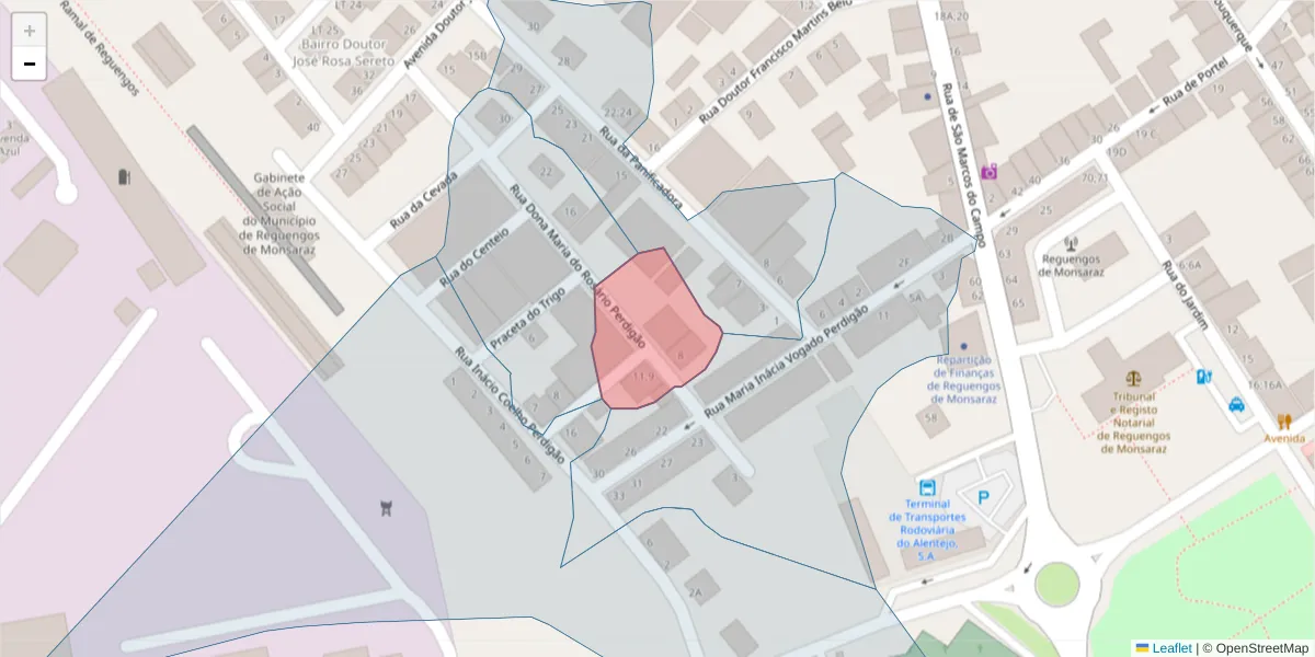Mapa detalhado do código postal 7200-406 com limites, códigos postais vizinhos e agências dos correios