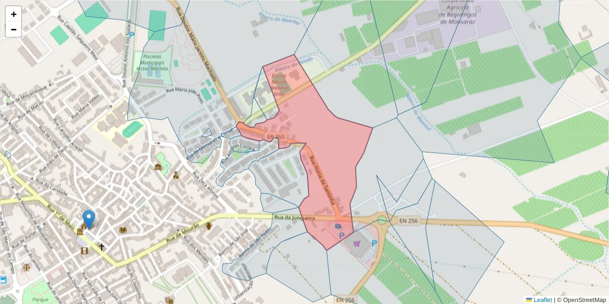 Mapa detalhado do código postal 7200-410 com limites, códigos postais vizinhos e agências dos correios
