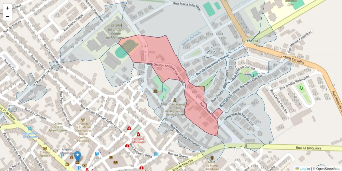 Mapa detalhado do código postal 7200-413 com limites, códigos postais vizinhos e agências dos correios