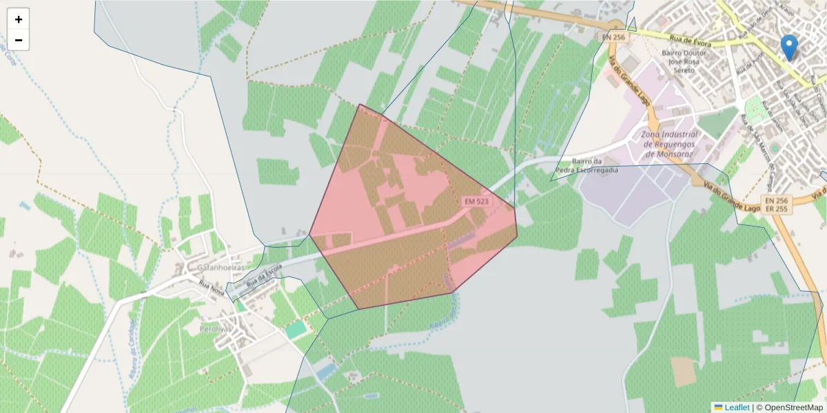 Mapa detalhado do código postal 7200-454 com limites, códigos postais vizinhos e agências dos correios