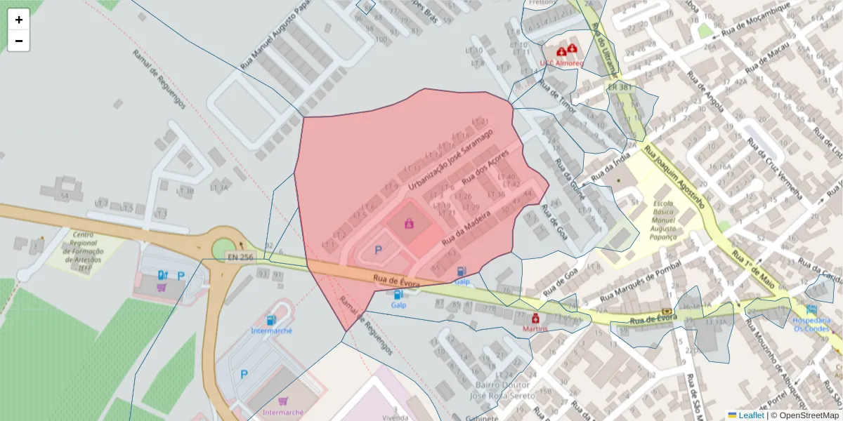 Mapa detalhado do código postal 7200-479 com limites, códigos postais vizinhos e agências dos correios