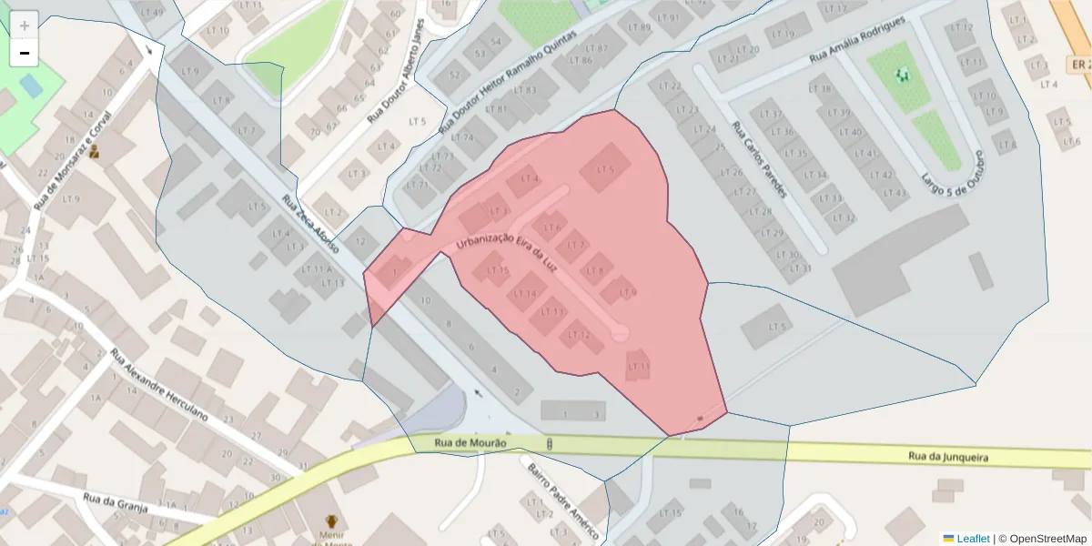 Mapa detalhado do código postal 7200-488 com limites, códigos postais vizinhos e agências dos correios