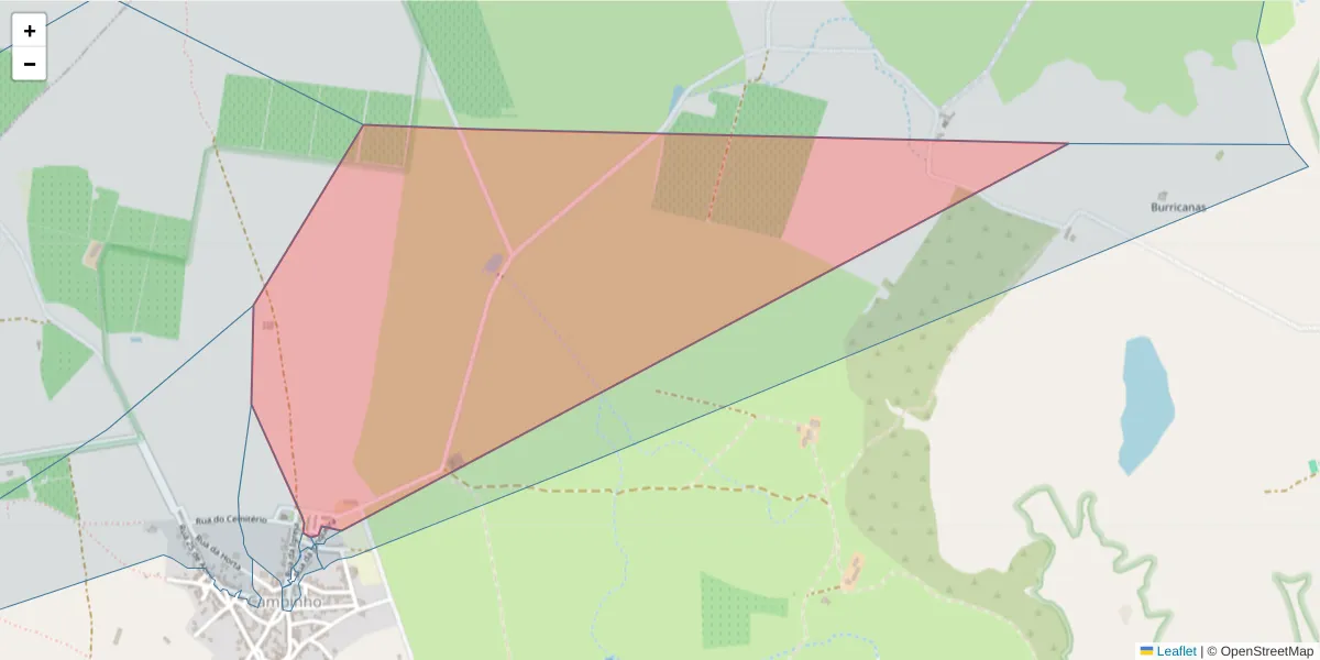 Mapa detalhado do código postal 7200-501 com limites, códigos postais vizinhos e agências dos correios