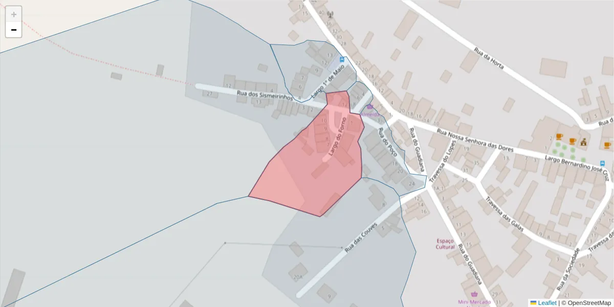 Mapa detalhado do código postal 7200-505 com limites, códigos postais vizinhos e agências dos correios