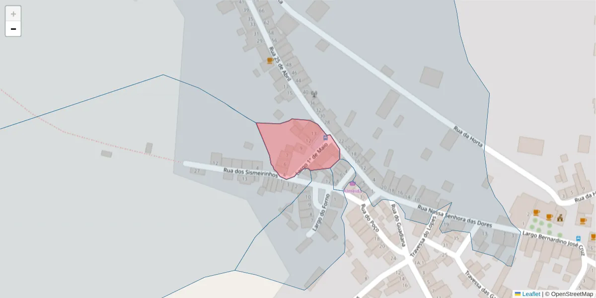 Mapa detalhado do código postal 7200-507 com limites, códigos postais vizinhos e agências dos correios