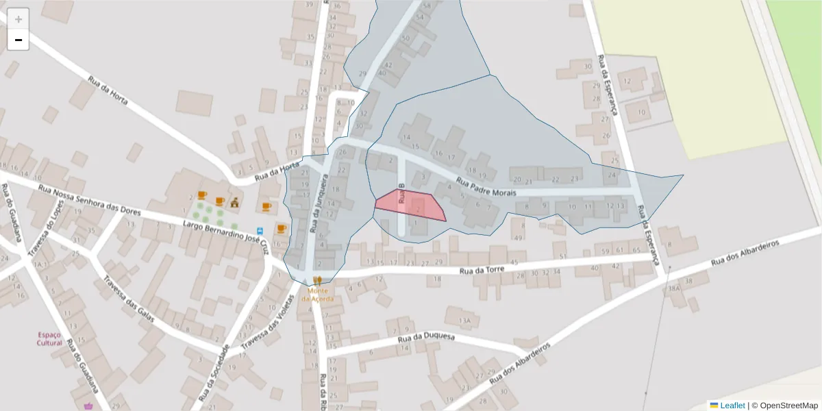 Mapa detalhado do código postal 7200-509 com limites, códigos postais vizinhos e agências dos correios