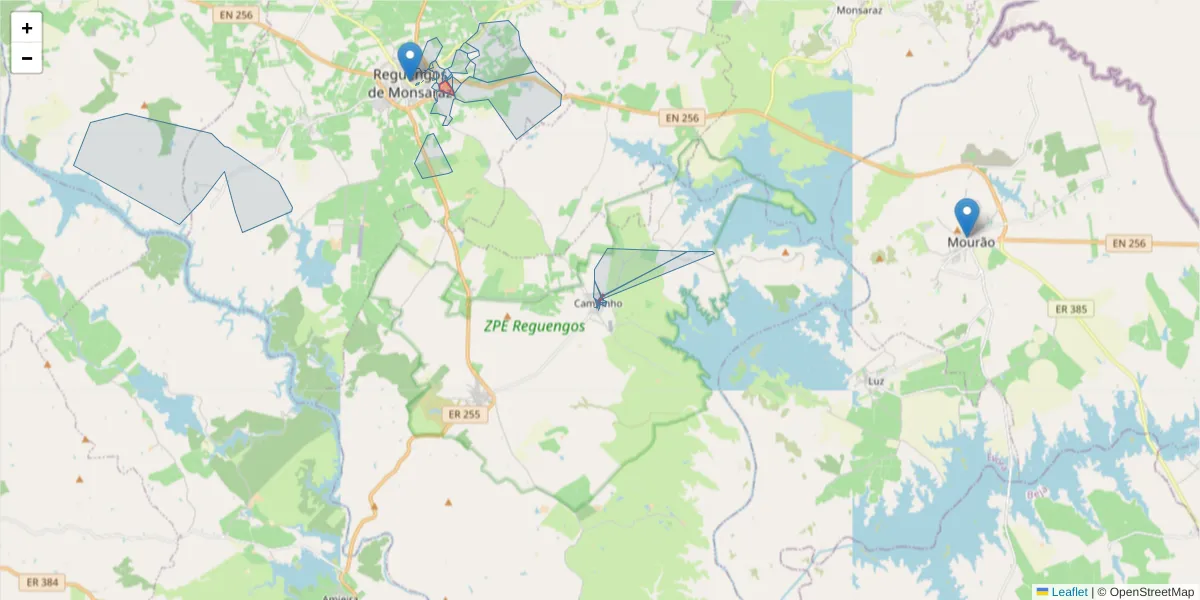 Mapa detalhado do código postal 7200-516 com limites, códigos postais vizinhos e agências dos correios