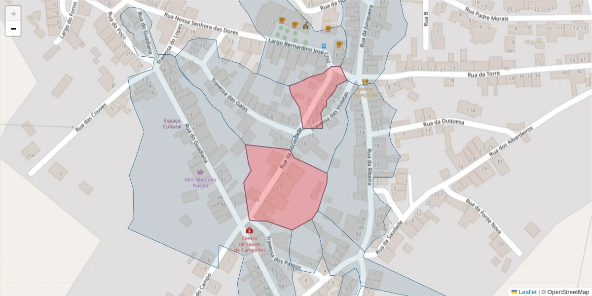 Mapa detalhado do código postal 7200-519 com limites, códigos postais vizinhos e agências dos correios