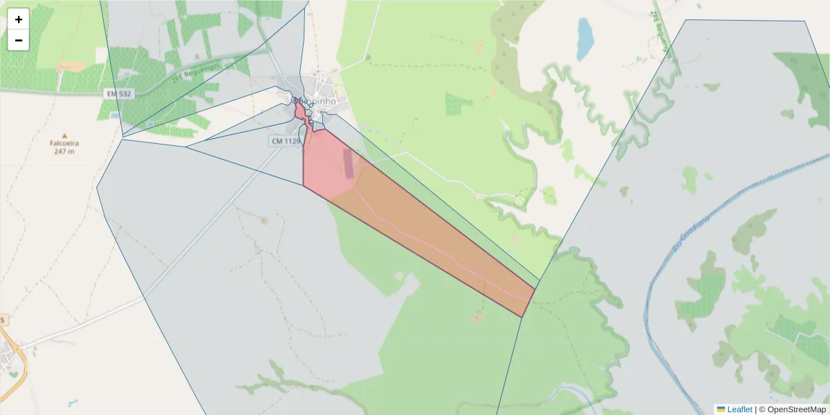 Mapa detalhado do código postal 7200-527 com limites, códigos postais vizinhos e agências dos correios