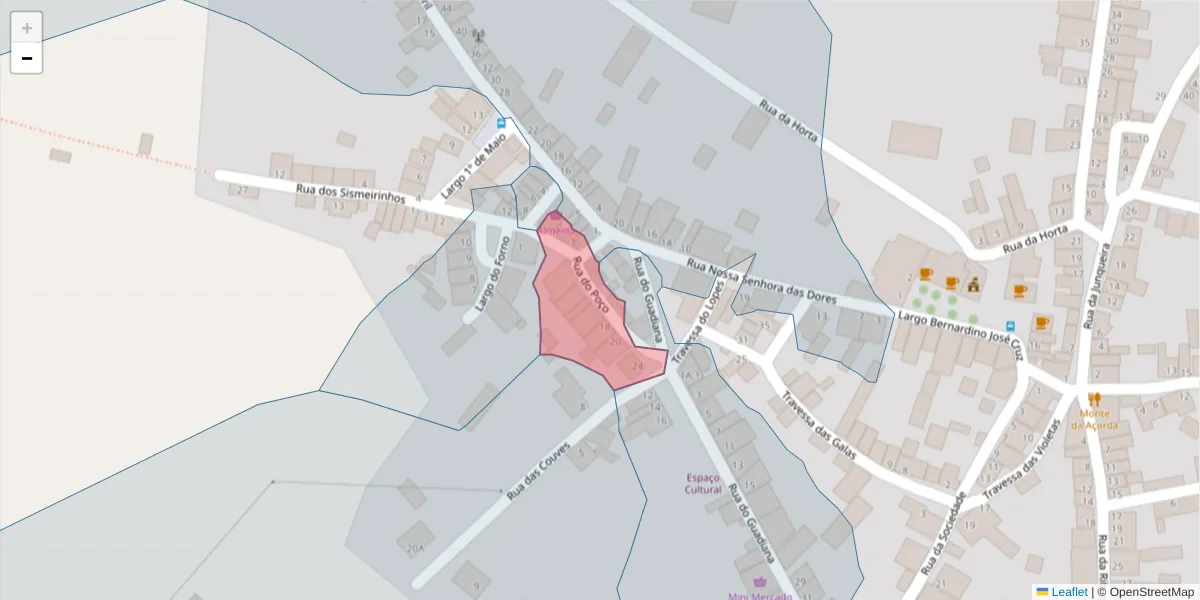 Mapa detalhado do código postal 7200-528 com limites, códigos postais vizinhos e agências dos correios