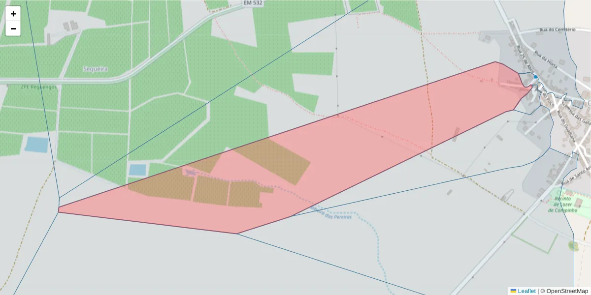 Mapa detalhado do código postal 7200-530 com limites, códigos postais vizinhos e agências dos correios