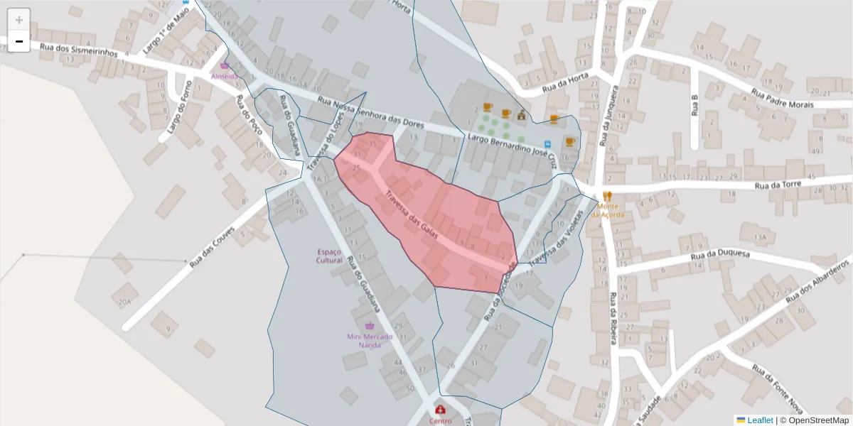 Mapa detalhado do código postal 7200-533 com limites, códigos postais vizinhos e agências dos correios