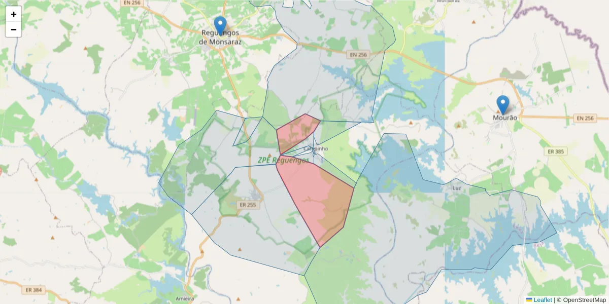 Mapa detalhado do código postal 7200-569 com limites, códigos postais vizinhos e agências dos correios