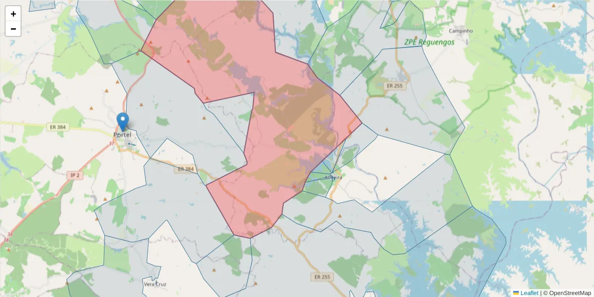 Mapa detalhado do código postal 7220-013 com limites, códigos postais vizinhos e agências dos correios
