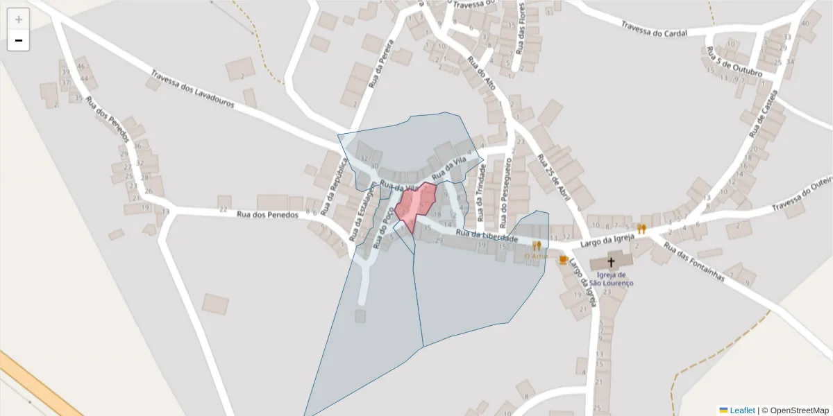 Mapa detalhado do código postal 7220-015 com limites, códigos postais vizinhos e agências dos correios