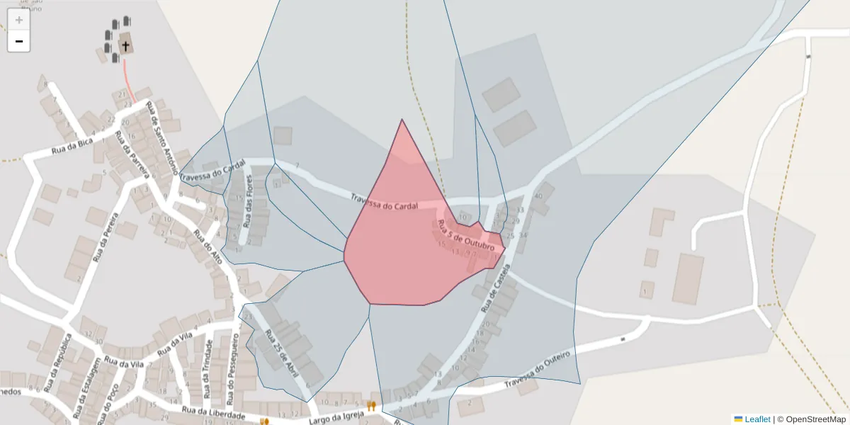 Mapa detalhado do código postal 7220-018 com limites, códigos postais vizinhos e agências dos correios