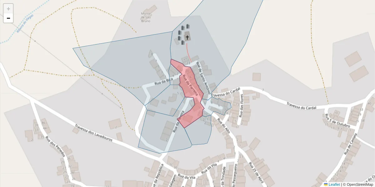 Mapa detalhado do código postal 7220-024 com limites, códigos postais vizinhos e agências dos correios