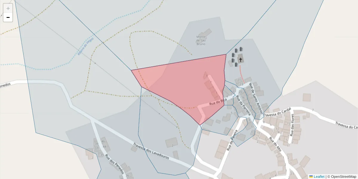 Mapa detalhado do código postal 7220-036 com limites, códigos postais vizinhos e agências dos correios